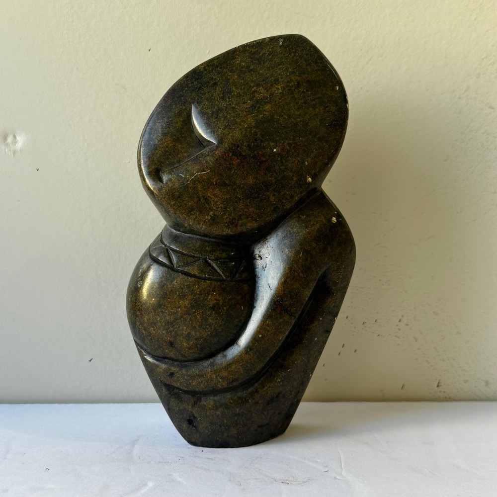 Vintage Shona Style Soapstone Sculpture Hand Carved Woman African Art 6.5"